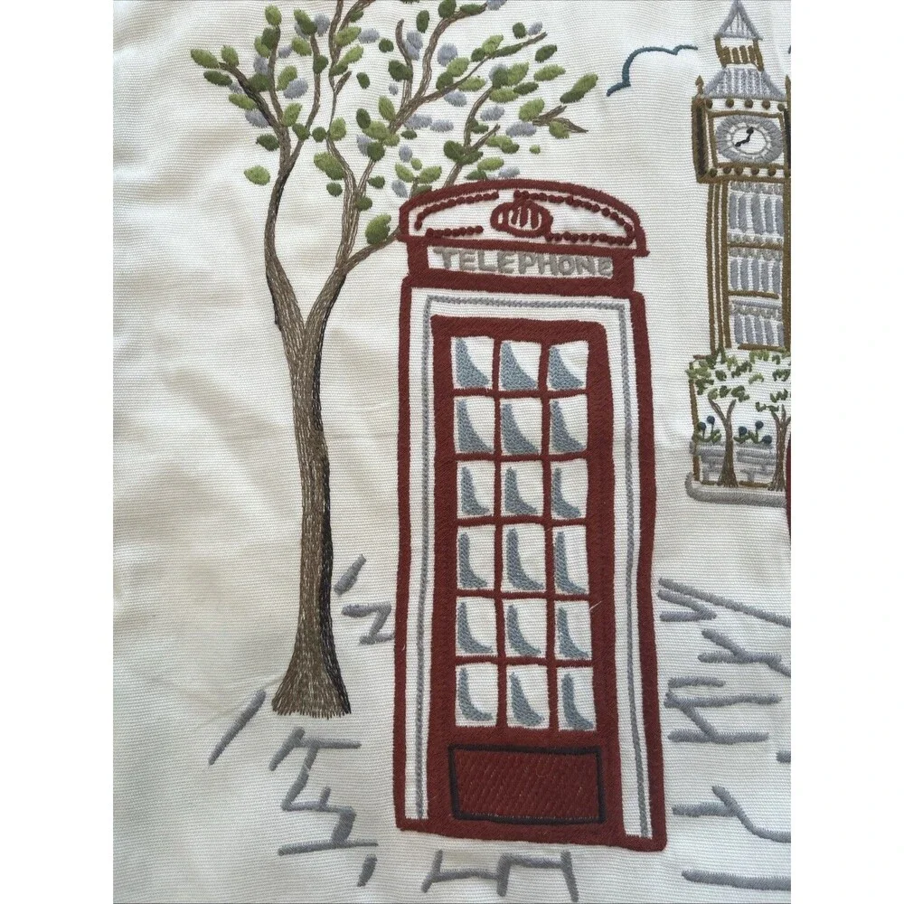 Pottery Barn Embroidered London Throw Pillow Case 18